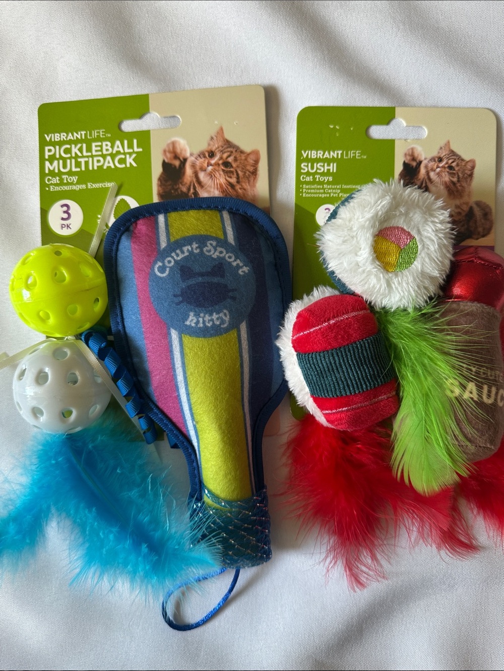Vibrant Life Pickleball & Sushi Cat Toy Multipack - Blue, Green, Red, White